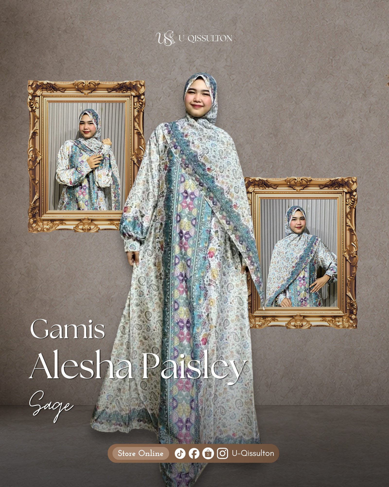 Gamis Alesha Paisley Series Satu Set Pashmina