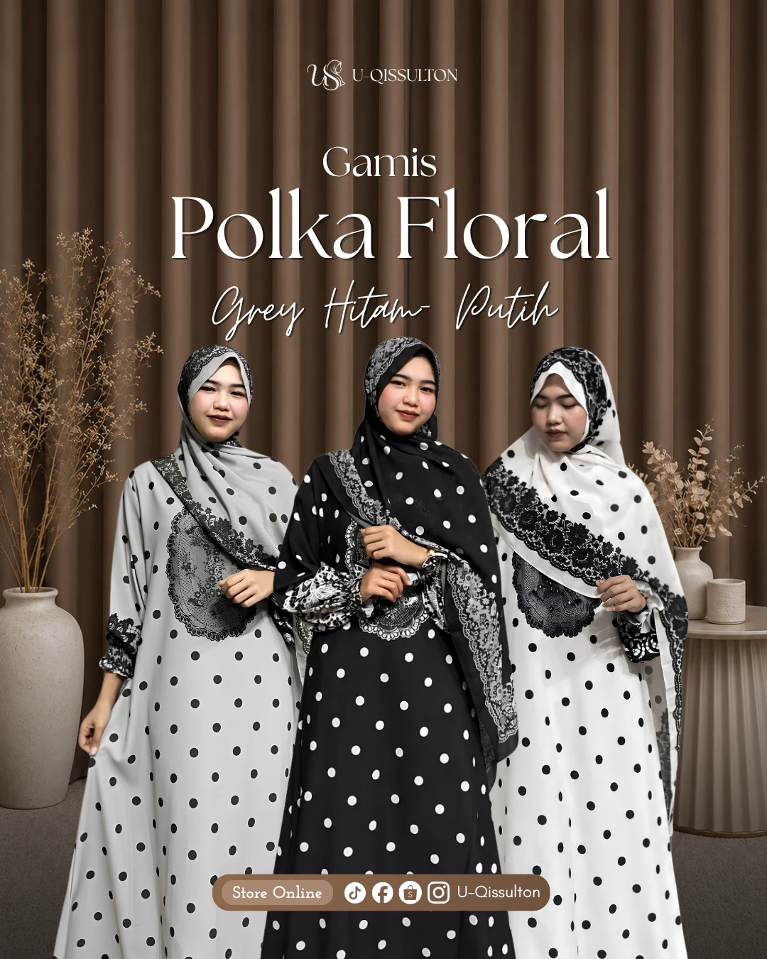 Gamis Polka Floral Series Satu Set Pashmina