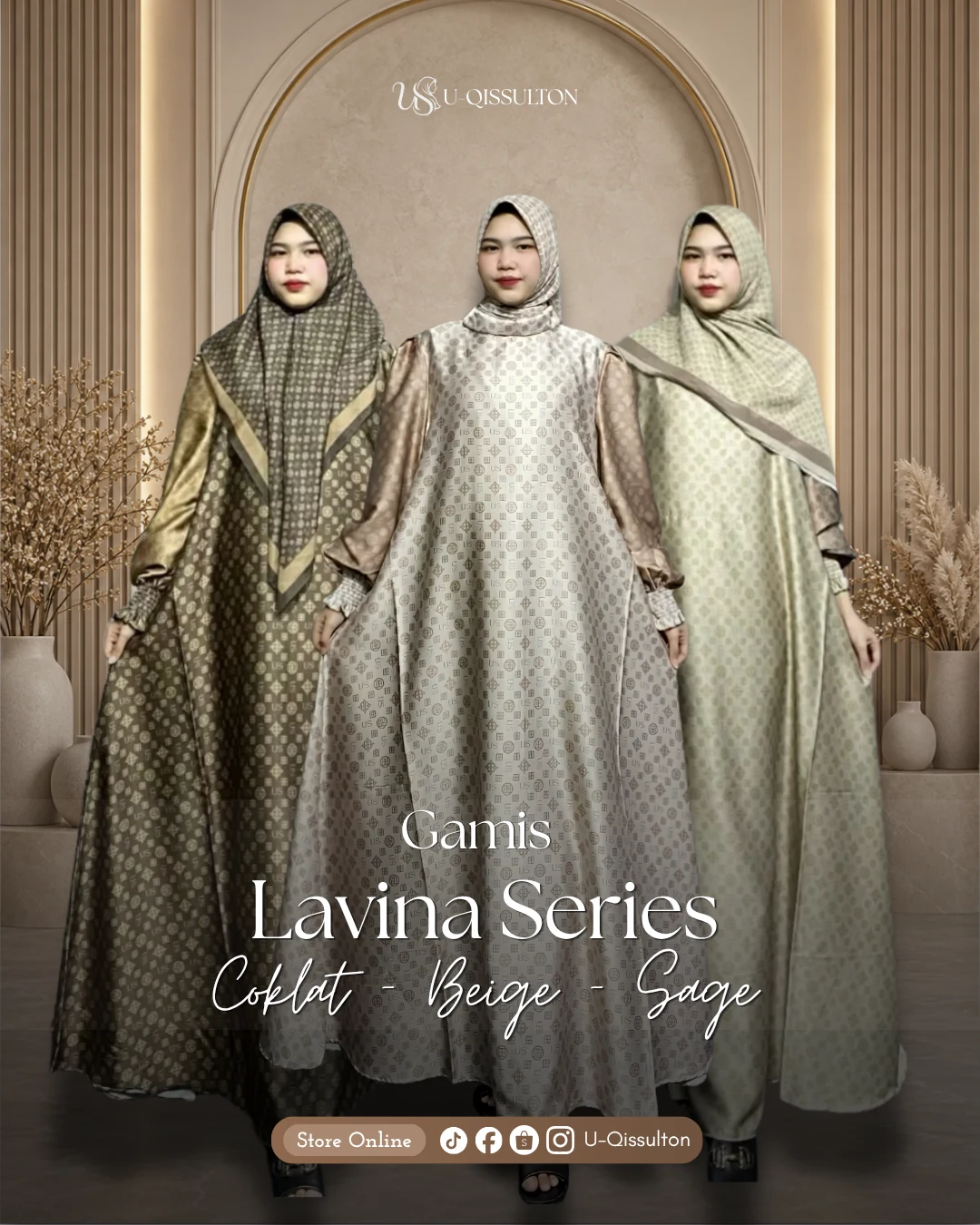 Gamis Lavina Series Satu Set Hijab - Coklat